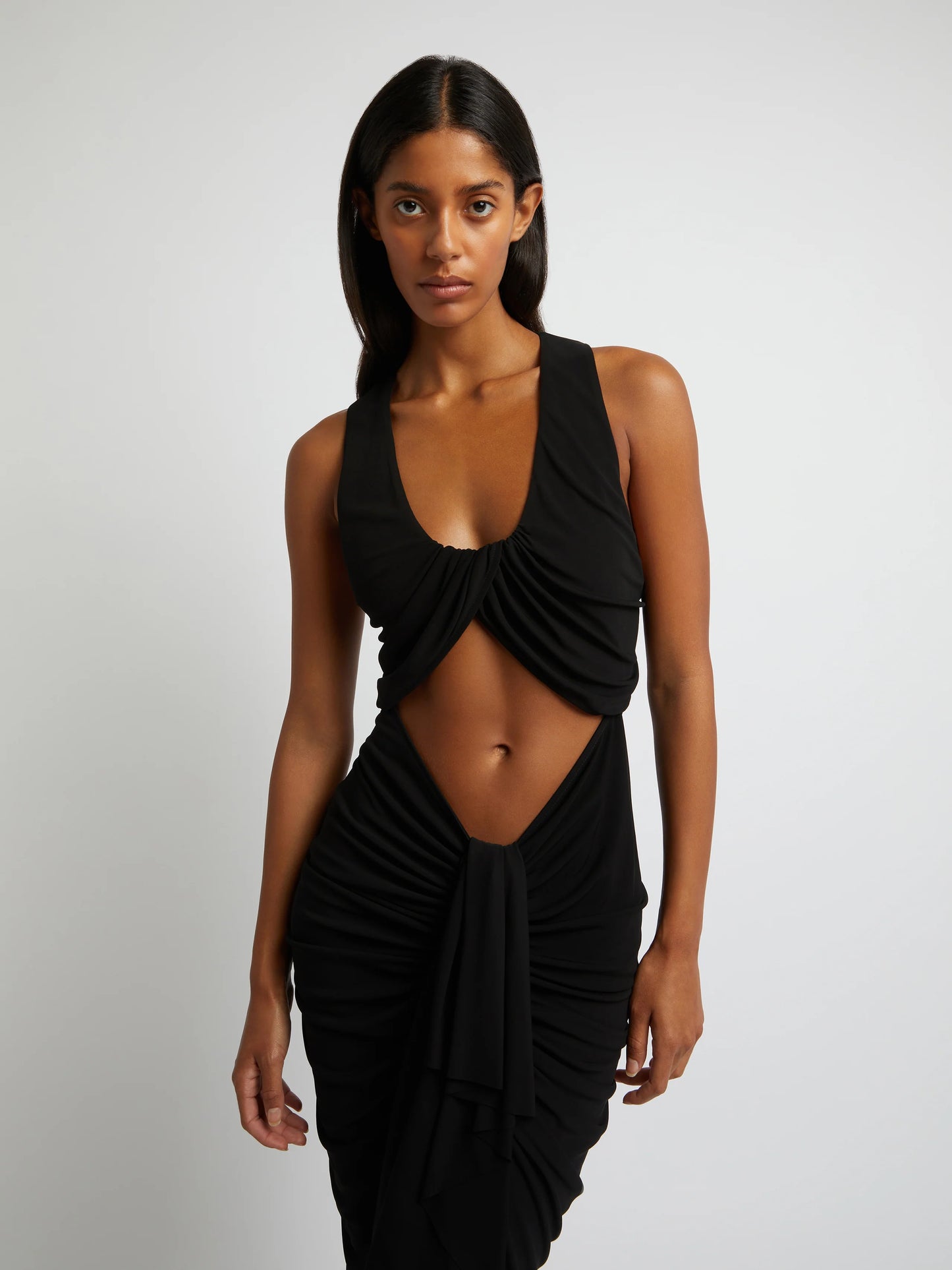 Vivenda Drape Front Dress in Black